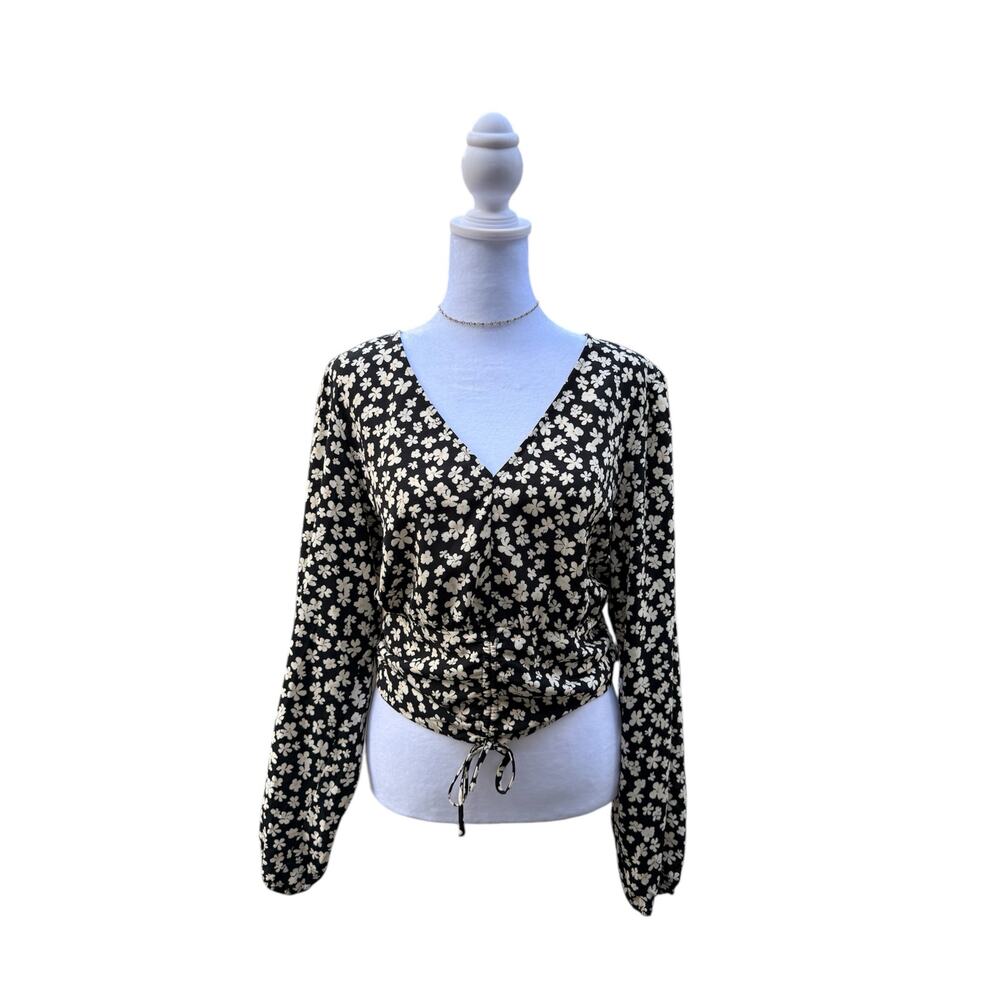 H&M Women Top Floral Cinch Crop Top Medium Fairy Coquette Whimsical Romantic